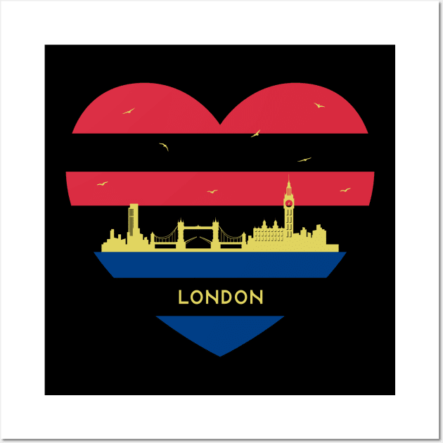 England Skyline cityscape Heart Love Birds Flying London Wall Art by Msafi